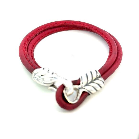David Yurman Red Leather Bracelet 9" Sterling Silver Estate DY685 - Picture 7 of 8